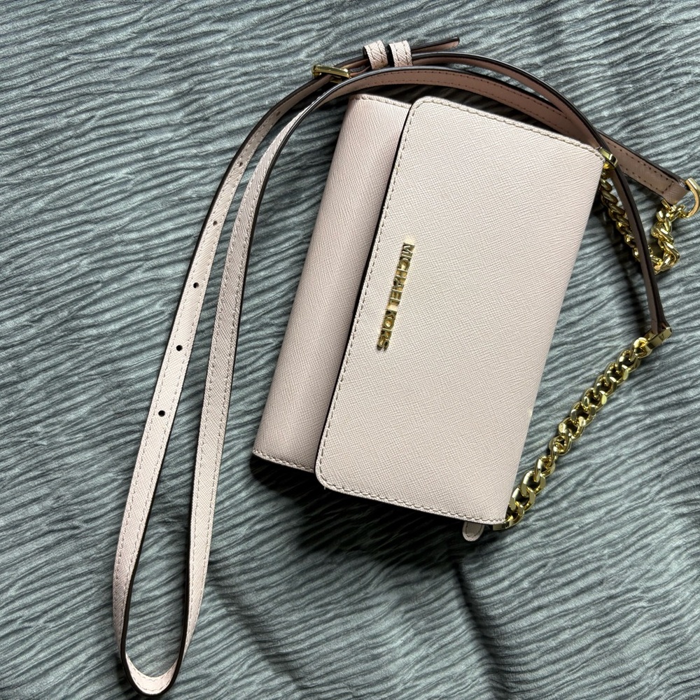 Michael Kors Pale Pink Saffiano Crossbody with Gold Chain